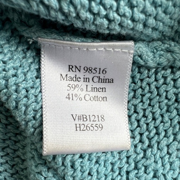 Coldwater Creek Pullover Sweater Blue Centre Cable Knit Size L Scoop Neck Linen - Picture 6 of 7